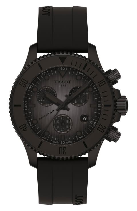 Seastar 1000 Chronograph Matte Black Silicone Strap Watch, 38mm