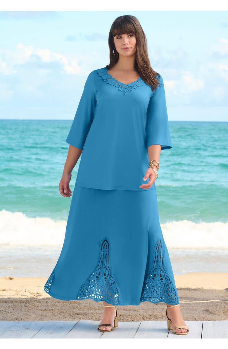 Roaman's Ultrasmooth<sup>®</sup> Fabric Lace Maxi Skirt, Alternate, color, Black