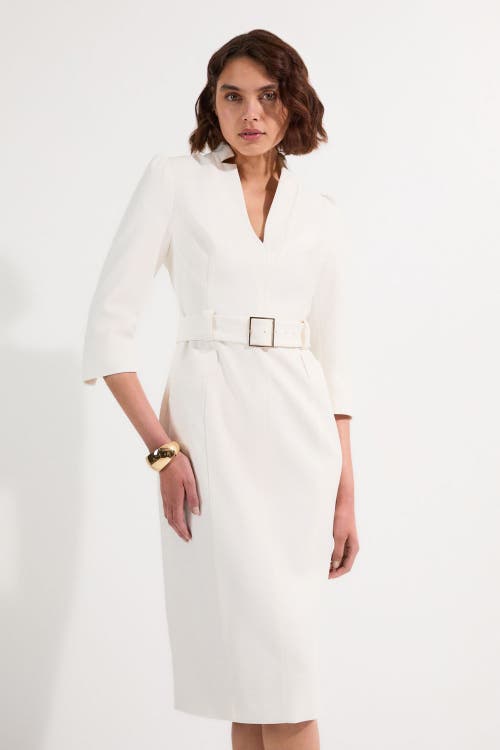 Karen Millen 3/4 Sleeve Belted Midi Dress In White