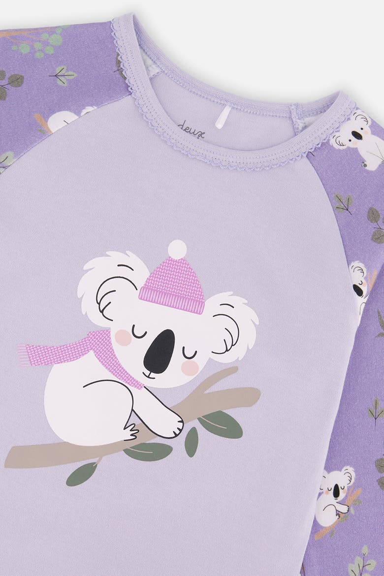 Koala Organic Cotton Top Pants Two Piece Pajama Set, Alternate, color, Purple Koala Print