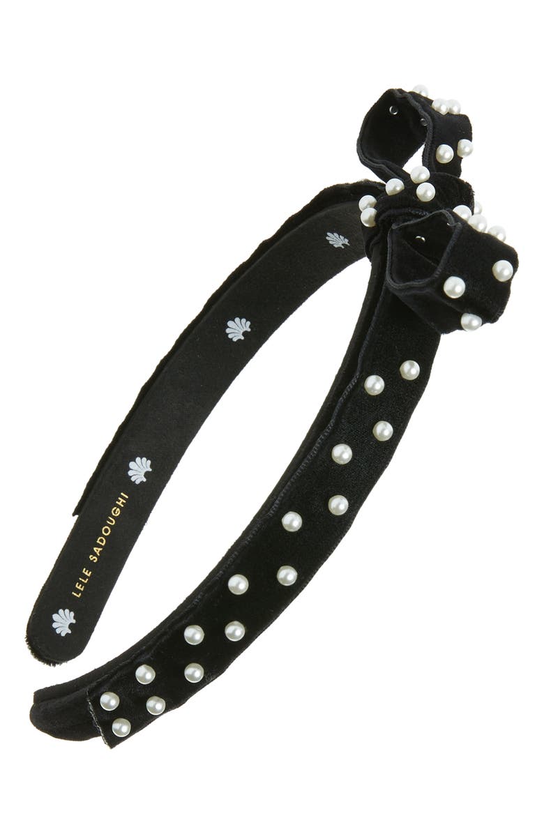 Lele Sadoughi Imitation Pearl Bow Headband, Main, color, 