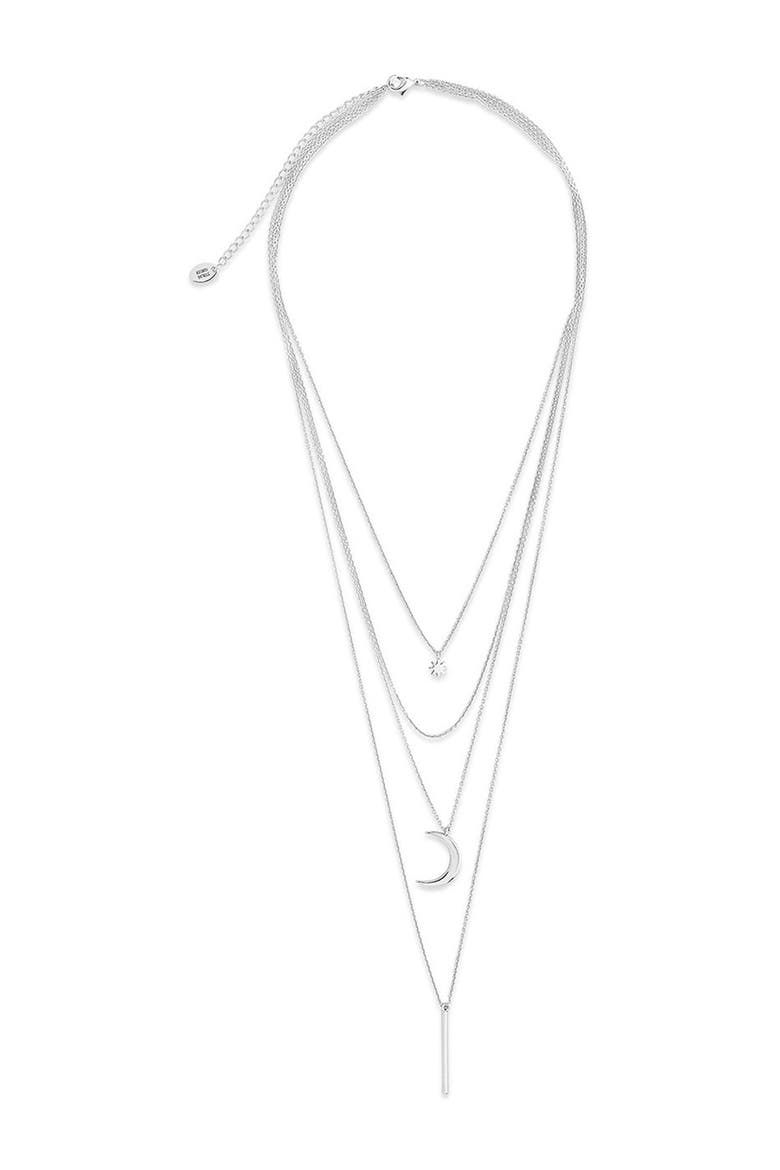Rhodium Plated Crescent & Bar Multi Layer Necklace, Alternate, color, SILVER