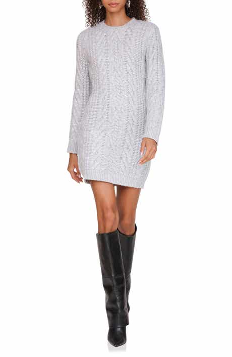 Avec Les Filles Long Sleeve Cable Stitch Mini Sweater Dress