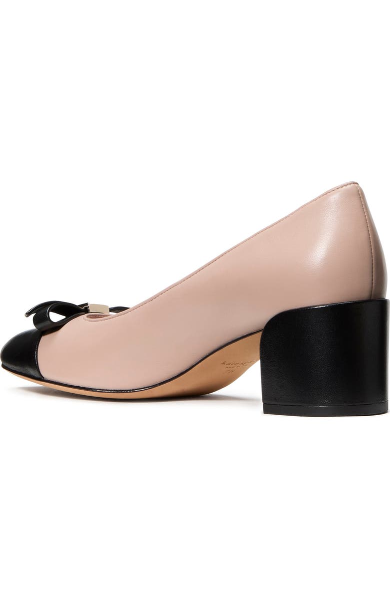 Kate Spade New York deco bow ballet cap toe pump, Alternate, color, Pale Vellum/ Black