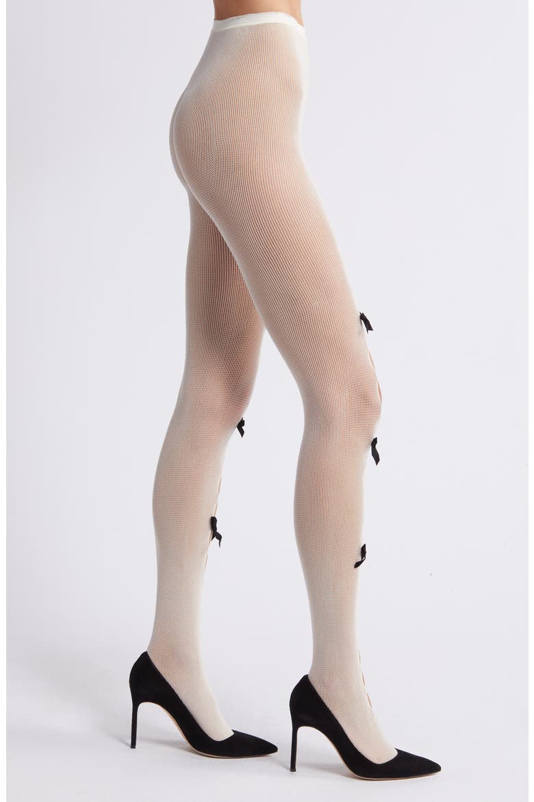 Velvet Bow Cutout Tights, Alternate, color, WHITE