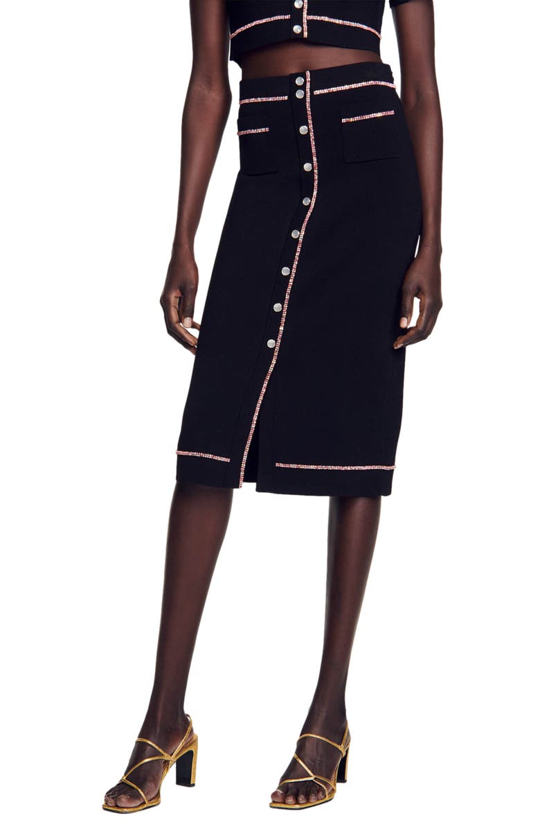 SANDRO Elisa Snap Front Midi Skirt, Alternate, color, 