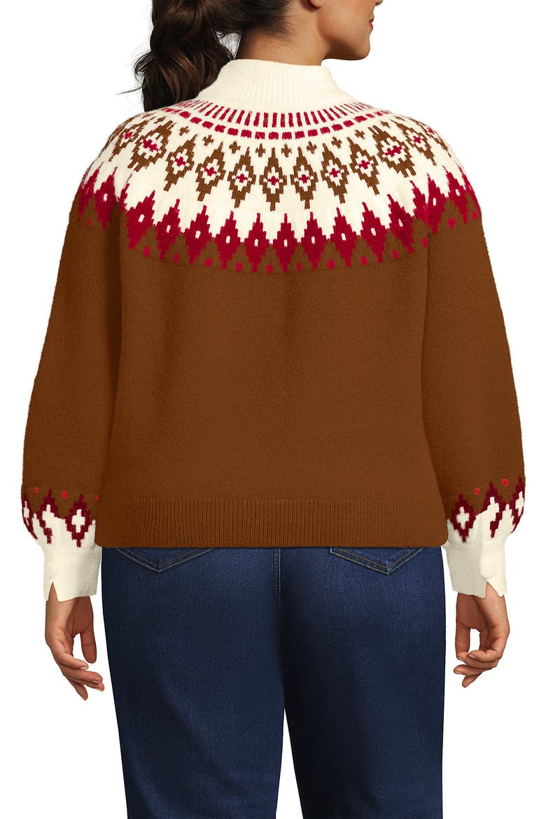 Fuzzy Turtleneck Lantern Sleeve Jacquard Sweater, Alternate, color, Rich Ginger Brown Fairisle