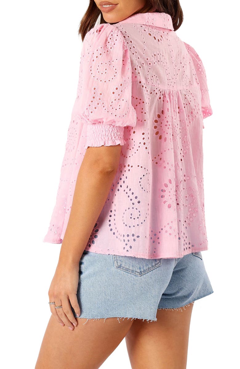 Petal & Pup Janelle Shirred Eyelet Button-Up Top, Alternate, color, Pink
