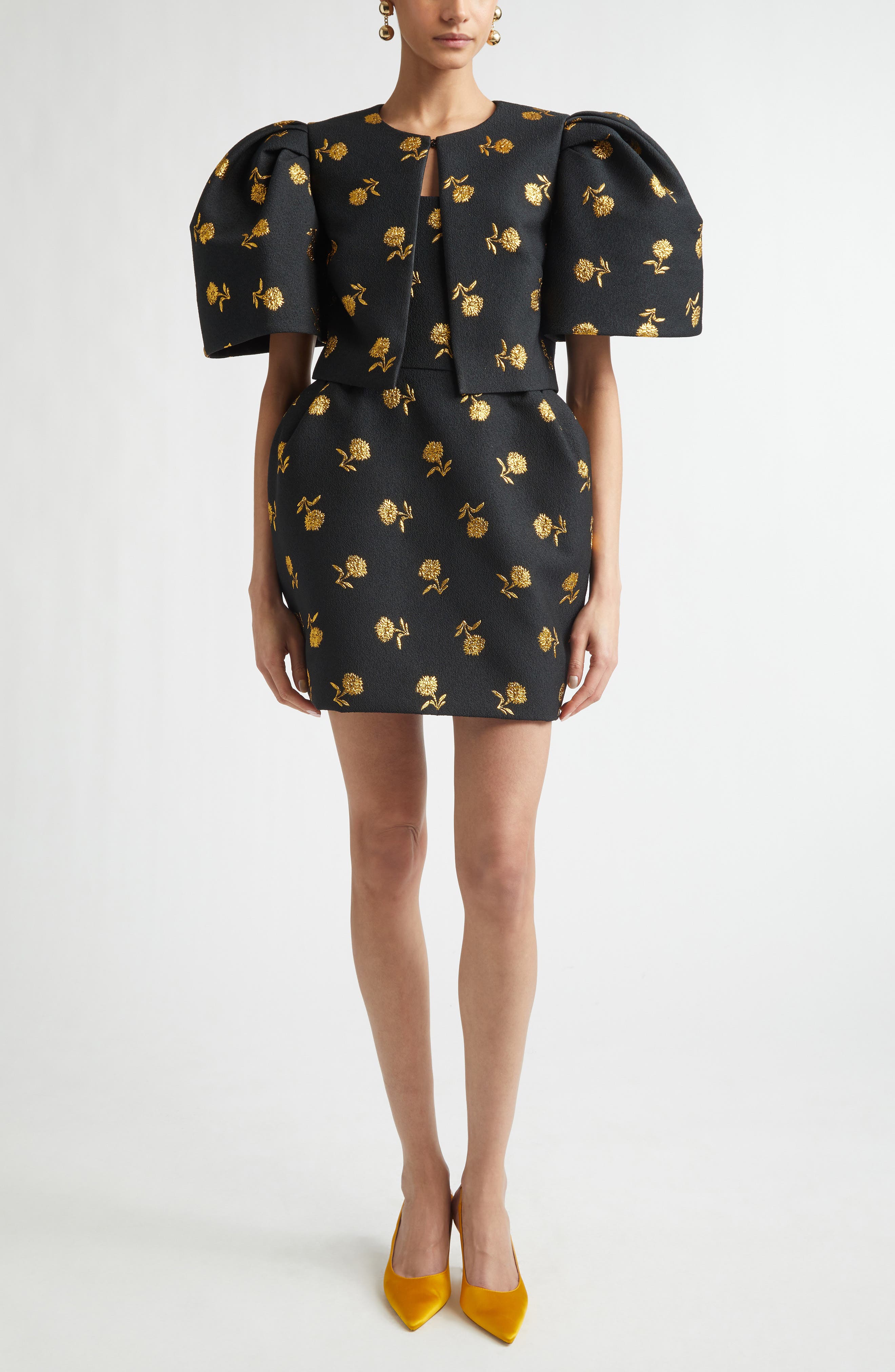 Carnation Jacquard Bell Sleeve Crop Jacket - image 2
