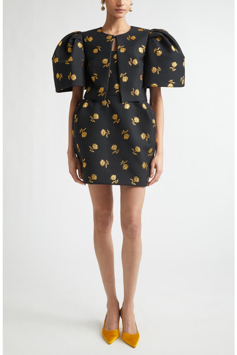 Carnation Jacquard Bell Sleeve Crop Jacket, Alternate, color, BLACK MULTI