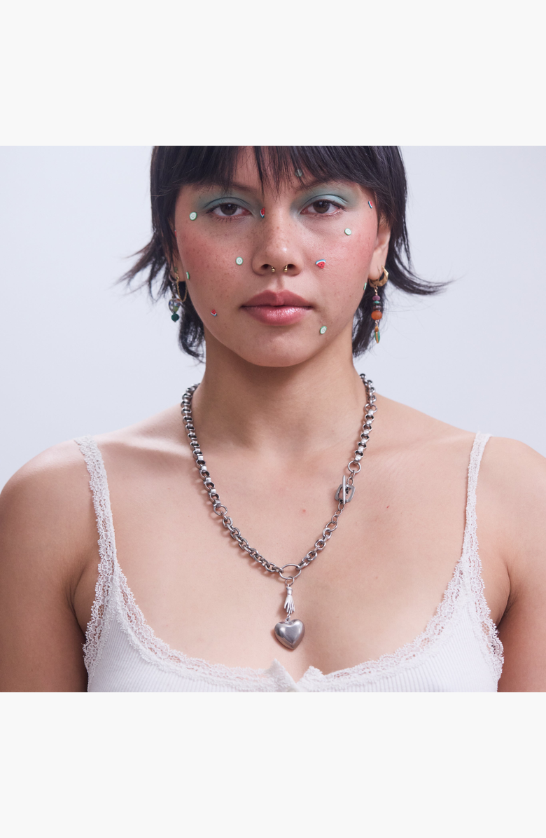 SHOP SPICY DAN Charles Antique Hand Holding Heart Charm Necklace, Alternate, color, Silver