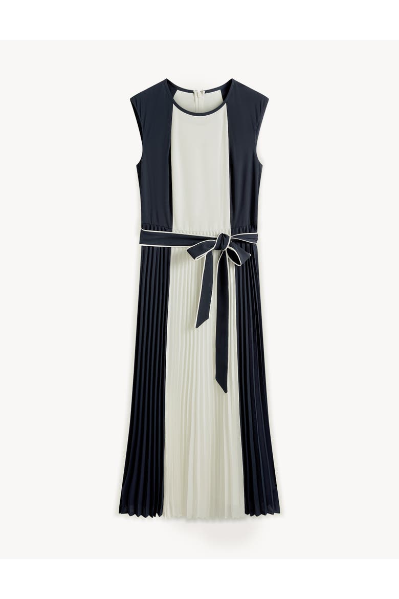 Hattie Pleated Tie-Waist Midi Dress, Alternate, color, Midnightivory