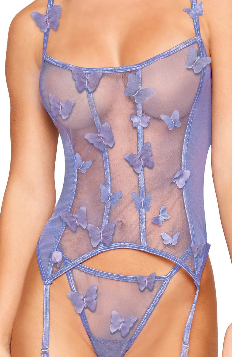Dreamgirl 3D Butterfly Basque with Garter Straps & G-String Set, Alternate, color,