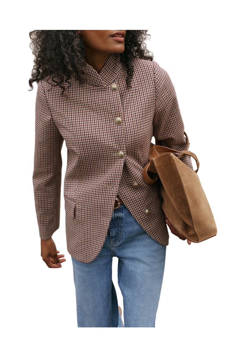 Checked Single Breasted Blazer, Alternate, color, Burgundy