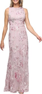 Alex Evenings Sequin Embroidered Mesh Column Gown