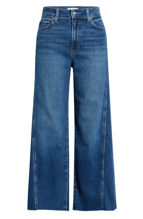 Anessa Twisted Seam Raw Hem High Waist Ankle Wide Leg Jeans (Hollyhock)