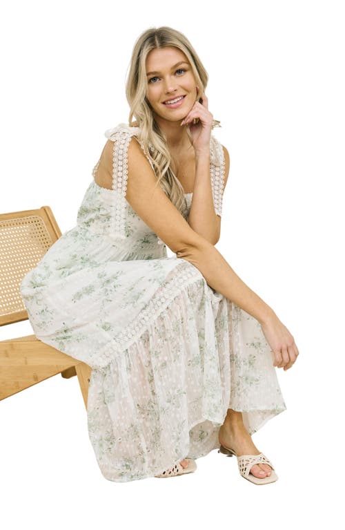 August Sky Floral Tie Strap Empire Waist Maxi Dress In Sage Multi