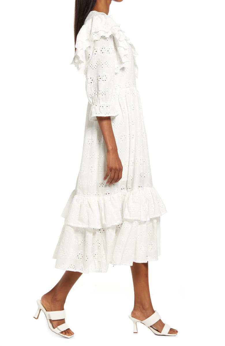 Amy Lynn Puff Sleeve Cotton Eyelet Midi Dress, Alternate, color, 