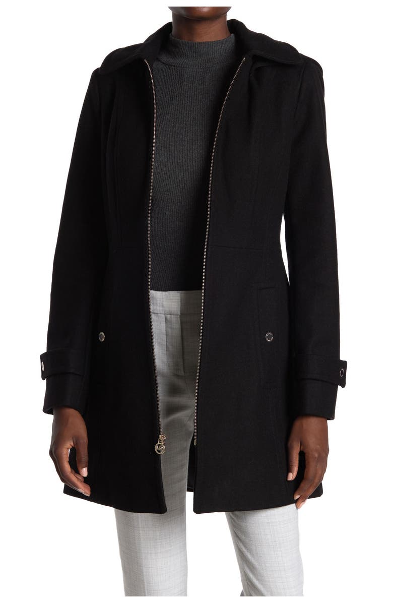 Michael Kors Zip Front Wool Blend Hooded Coat, Alternate, color, 