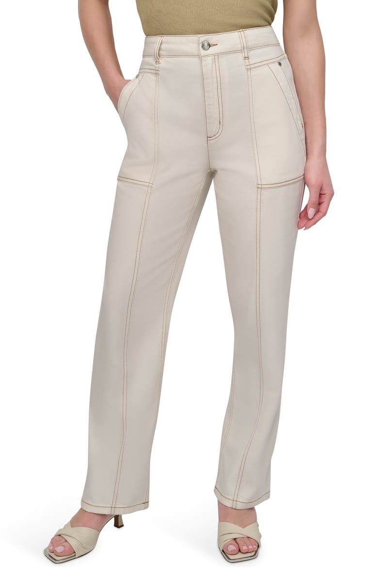 DKNY Contrast Stitch Ecru Jeans, Main, color, Ecru