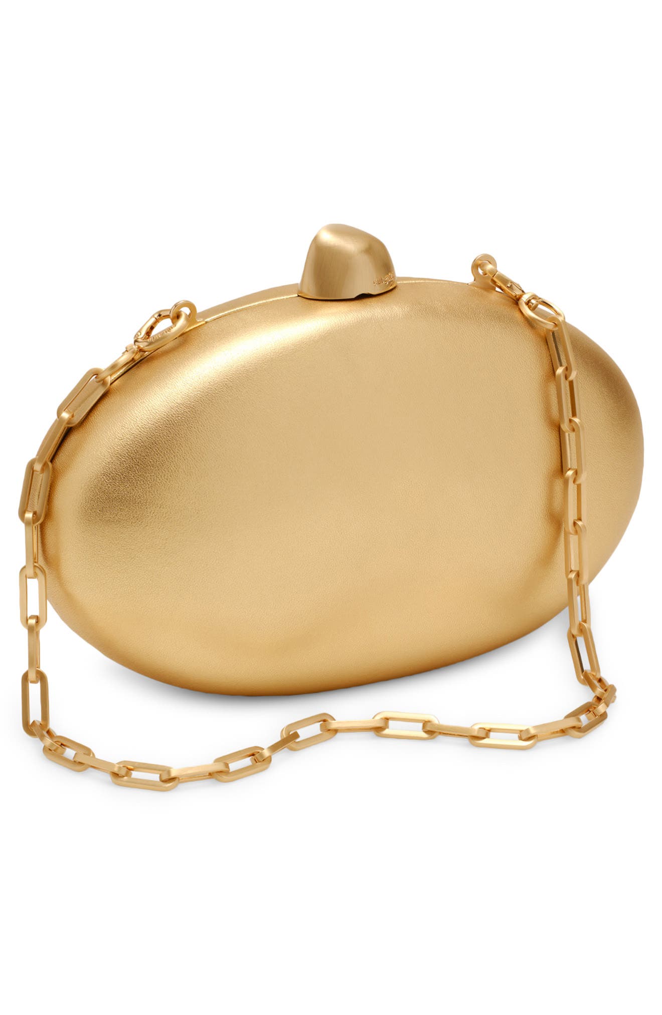 Eviana Metallic Leather Clutch, Alternate, color, BRASS