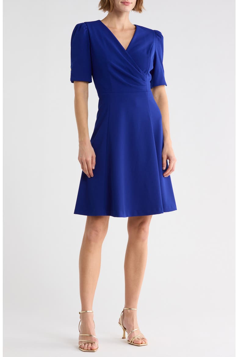 Short Sleeve Ruched Fit & Flare Dress, Main, color, MARINE