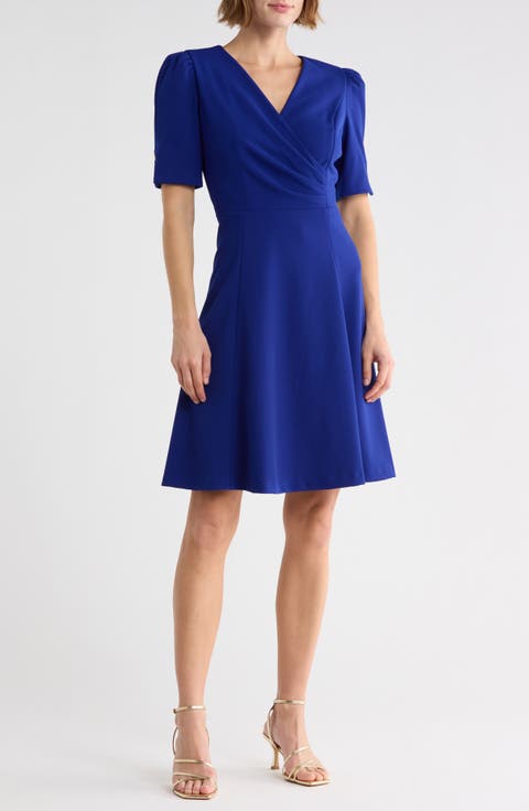 Short Sleeve Ruched Fit & Flare Dress