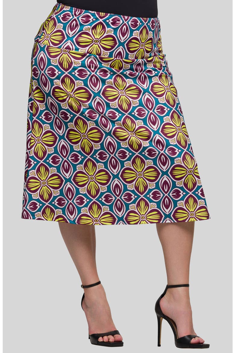Geo Print Elastic Waist Midi Skirt, Alternate, color, YELLOW MULTI