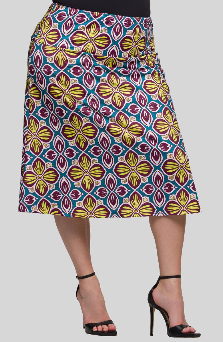 24seven Comfort Apparel Geo Print Elastic Waist Midi Skirt, Alternate, color, Yellow Multi