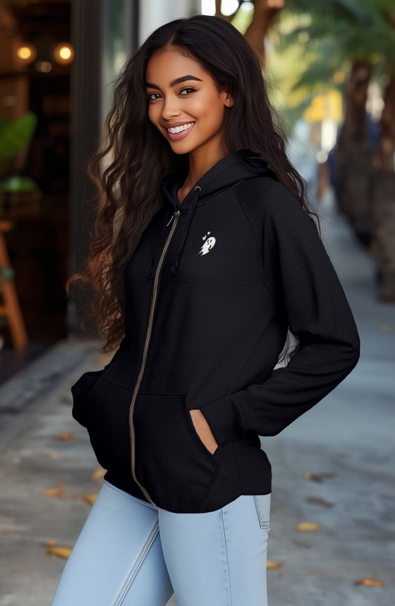 Dalix Heartly Ghost Zip Fleece Hoodie, Alternate, color, Black