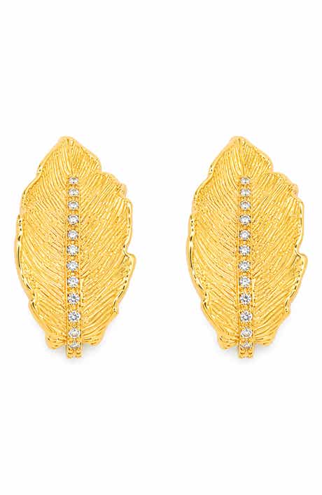 Golden Leaf Crystal Stud Earrings