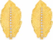 LA MENO Golden Leaf Crystal Stud Earrings