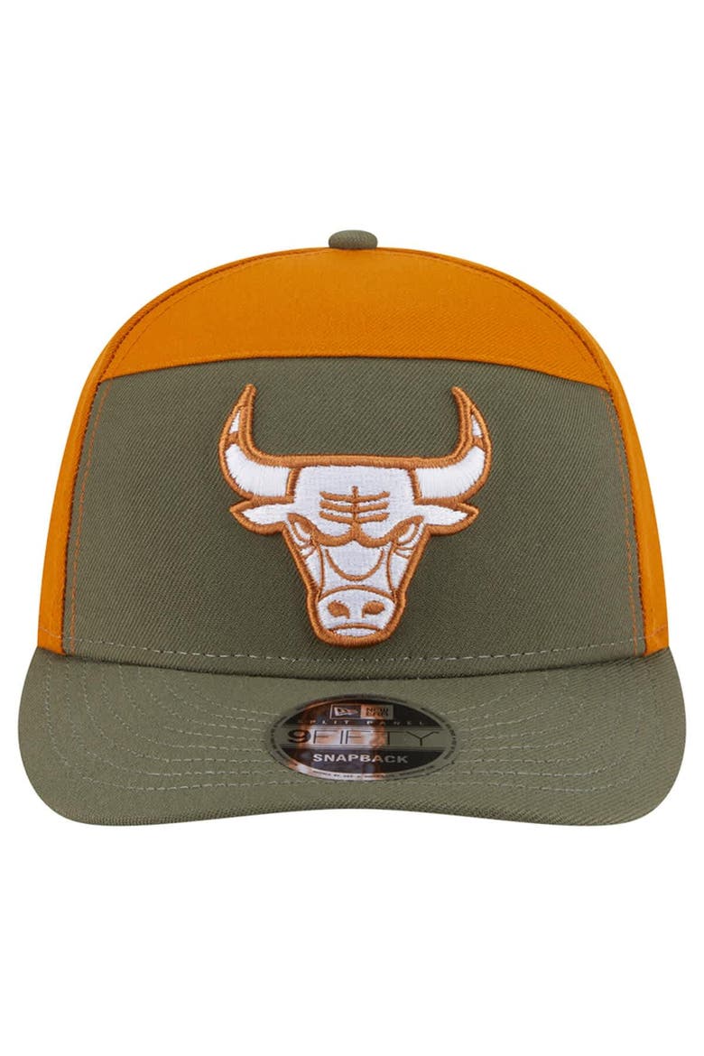 Men's New Era  Olive/Burnt Orange Chicago Bulls Two-Tone Color Pack Split Panel 9FIFTY Adjustable Hat, Alternate, color, Olive
