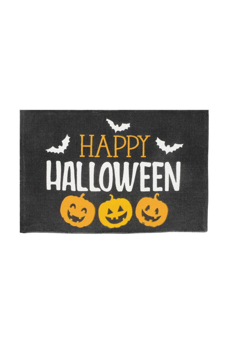 2'0" x 3'0" Jack O' Lantern & Bats "Happy Halloween" Premium Indoor Doormat Rug, Main, color, Black