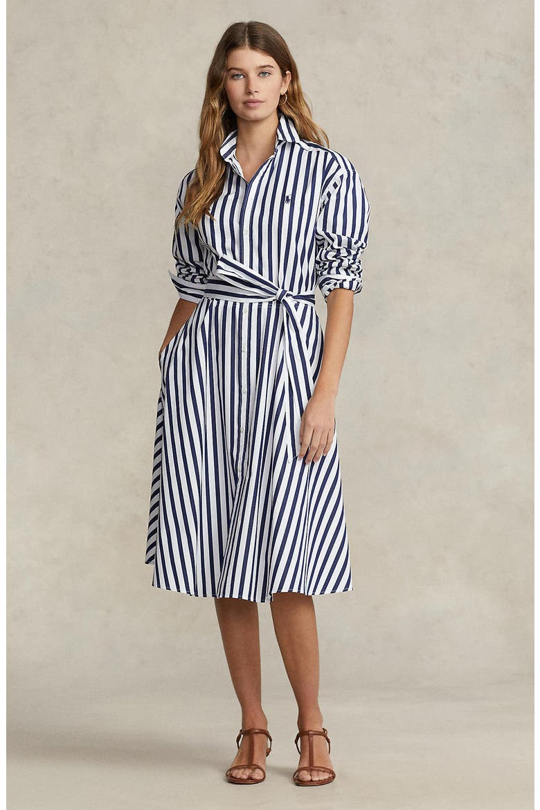 Stripe Long Sleeve Cotton Shirtdress, Alternate, color, 970A NAVY/WHITE