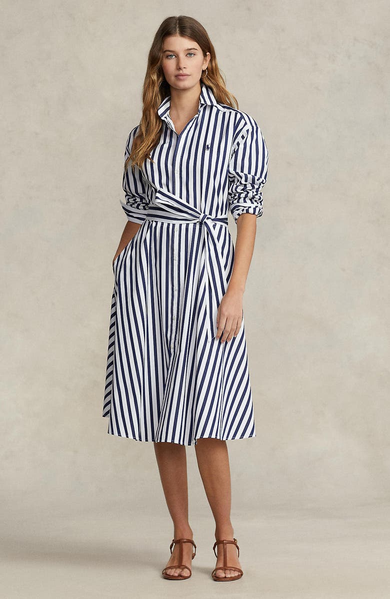 Polo Ralph Lauren Stripe Long Sleeve Cotton Shirtdress, Alternate, color, 970A Navy/White