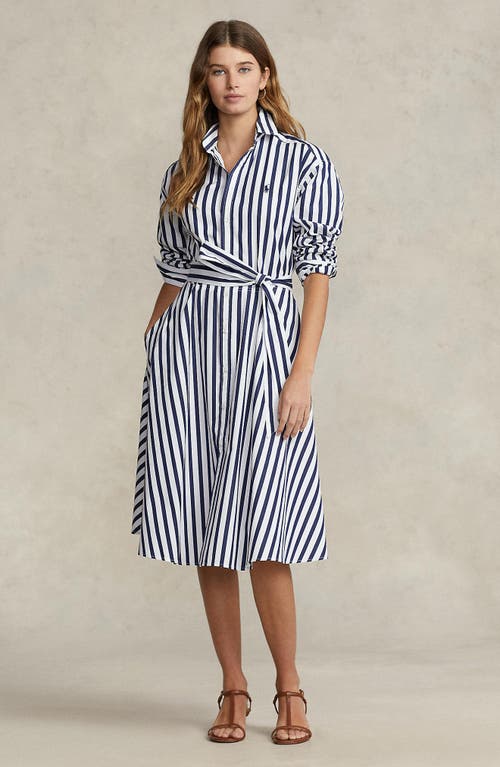 Polo Ralph Lauren Stripe Long Sleeve Cotton Shirtdress In White