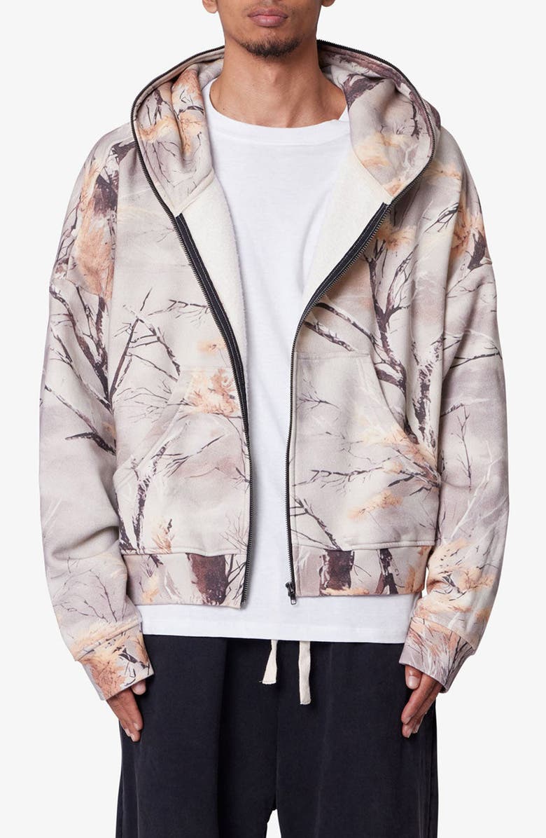 mnml Camo Print Oversize Cotton Full-Zip Hoodie, Main, color, 