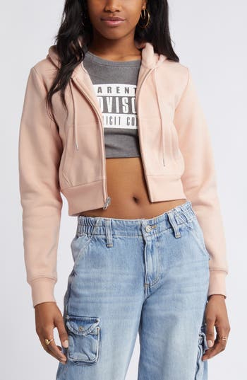 Bp. Crop Cotton Blend Zip-up Hoodie In Pink Rosecloud