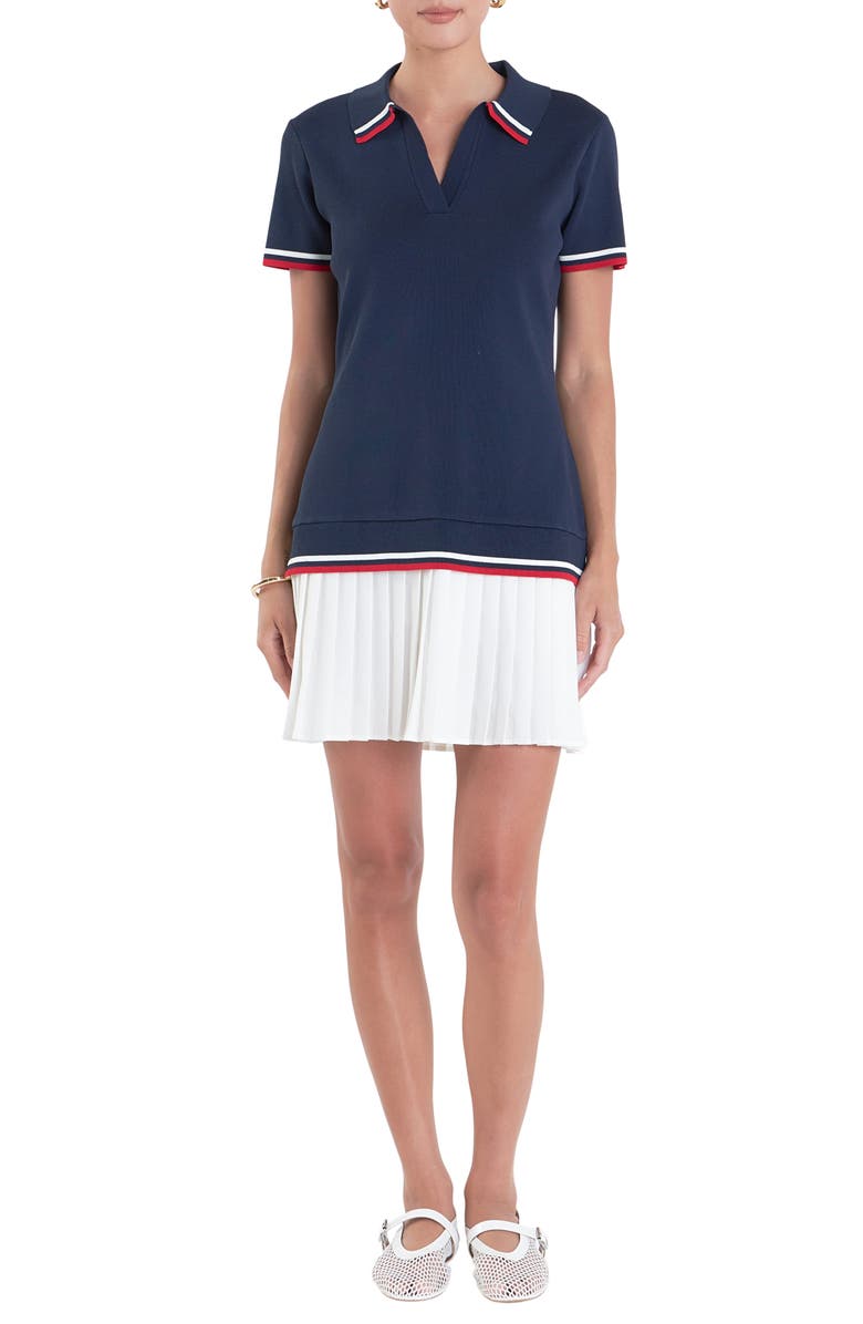 English Factory Sports Club Mixed Media Polo Minidress, Main, color, 