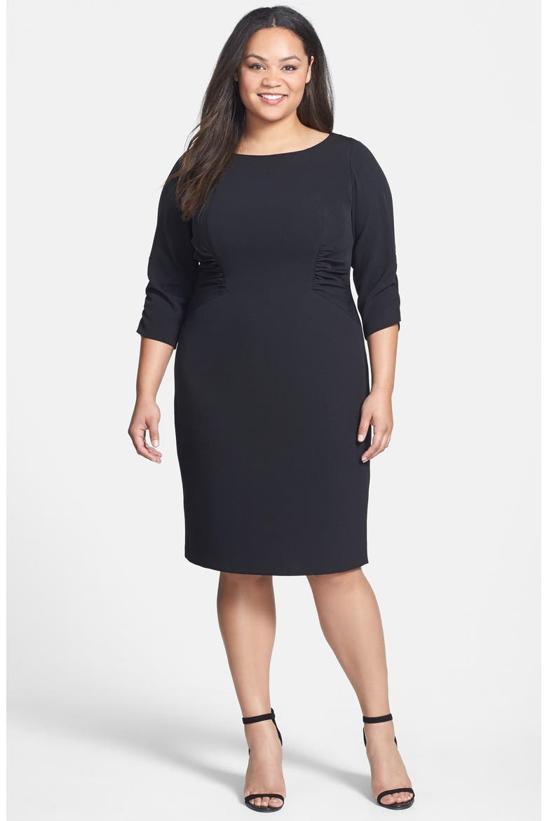 Side Ruched Crepe Sheath Dress, Alternate, color, BLACK