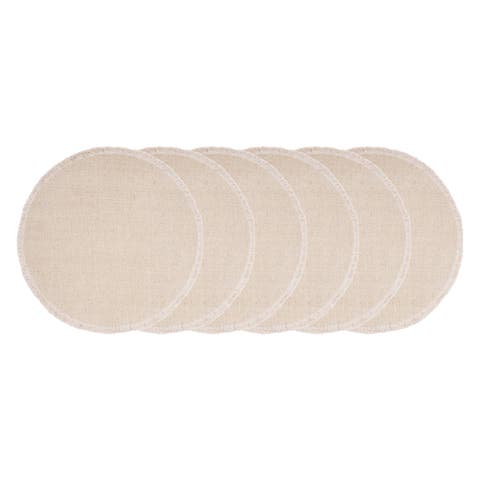 Fringed Sand Round Placemats Set of 6, 15"