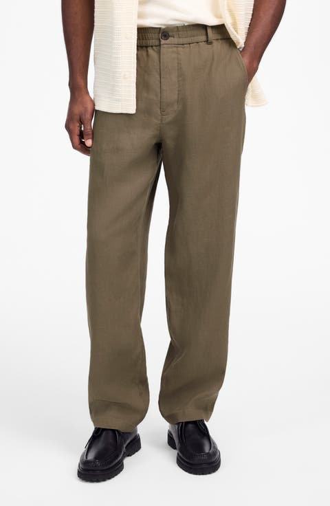 Elastic Waist Straight Leg Linen Pants