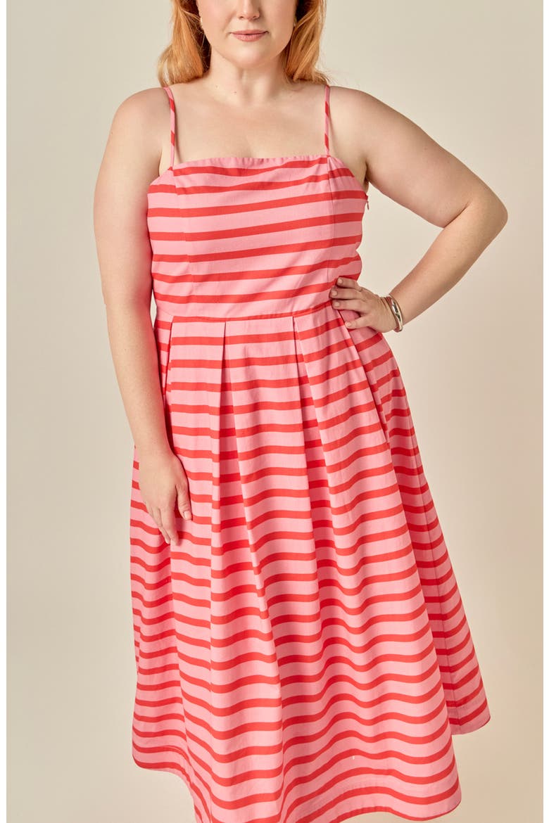 Striped Cotton Midi Dress, Alternate, color, PINK/ ORANGE STRIPE