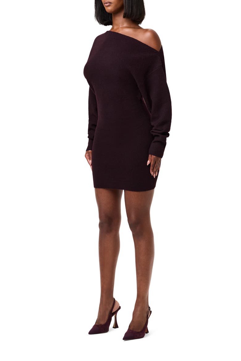 One-Shoulder Long Sleeve Mini Sweater Dress, Alternate, color, DARK BERRY