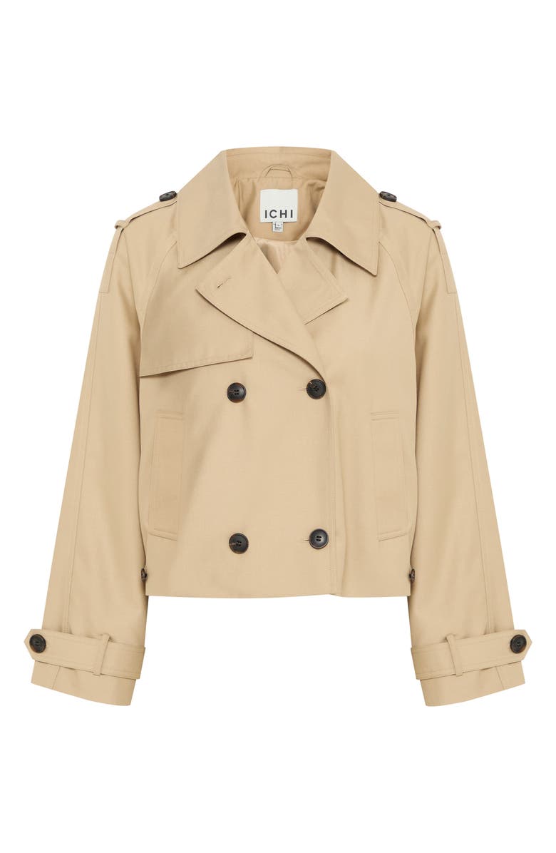 ICHI Cropped Trench Coat, Alternate, color, Cornstalk