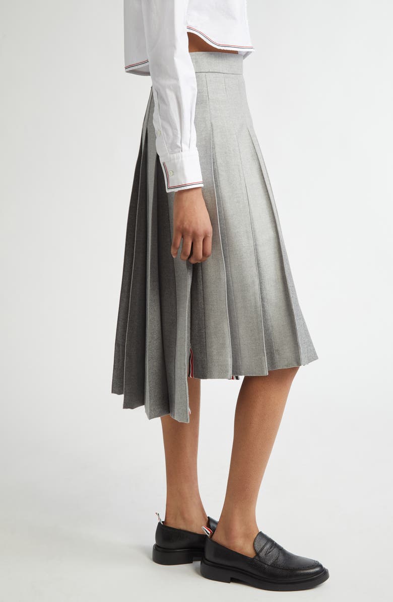 Thom Browne Drop Back Pleated Wool Skirt, Alternate, color,