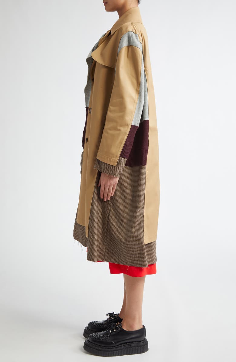 Undercover Spliced Mixed Media Double Breasted Coat, Alternate, color,