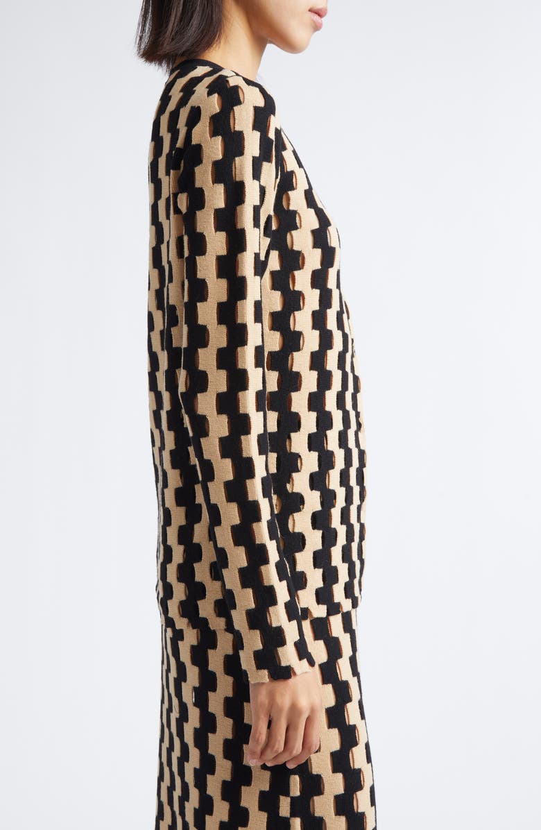 ZANKOV Bowery Open Stitch Merio Wool Cardigan, Alternate, color, Cream/ Black Multi