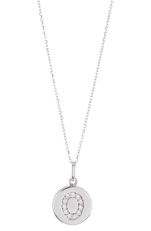 Sterling Silver Pave White Topaz Initial Round Pendant Necklace